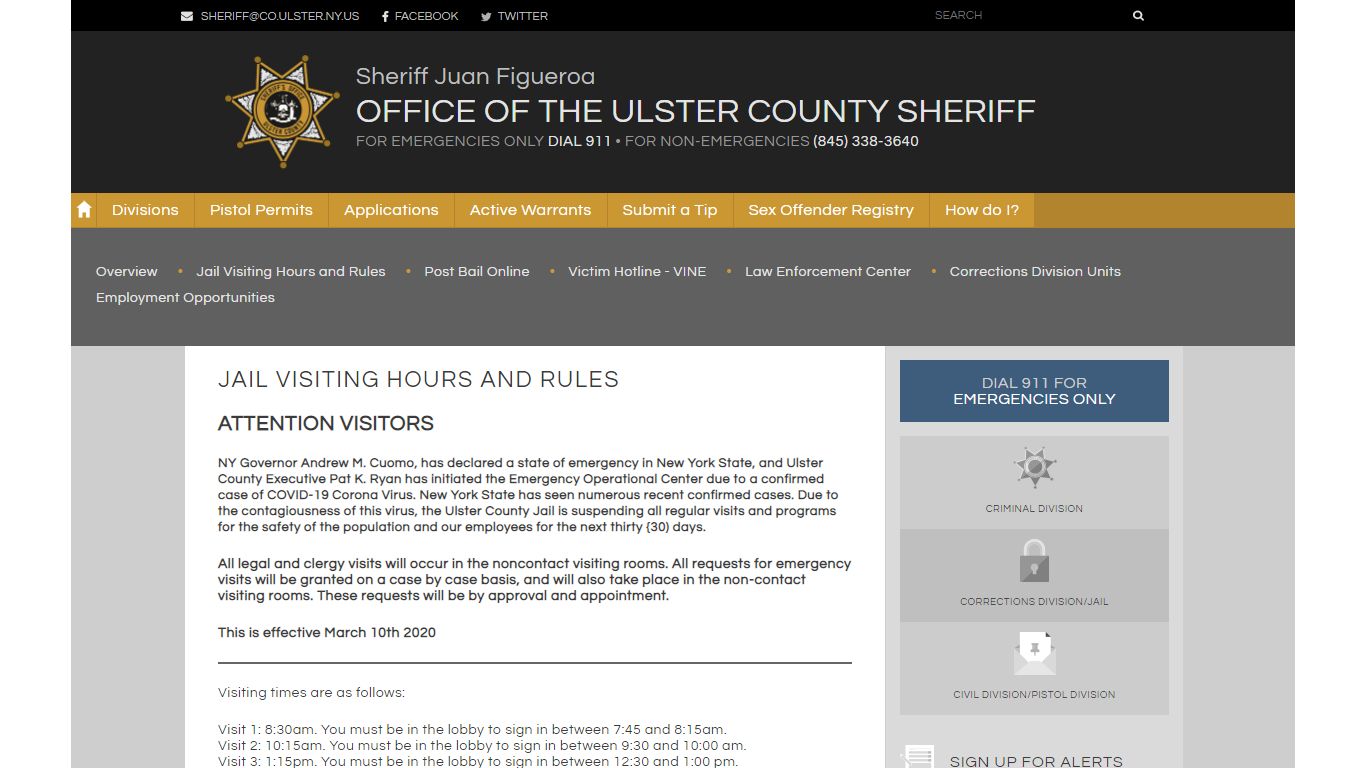 Jail Visiting Hours and Rules | Ulster County